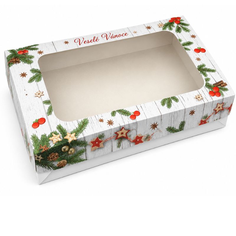 Vánoční krabička Tradiční 38 x 28 x 8 cm na 2 kg cukroví – s běžným dnem