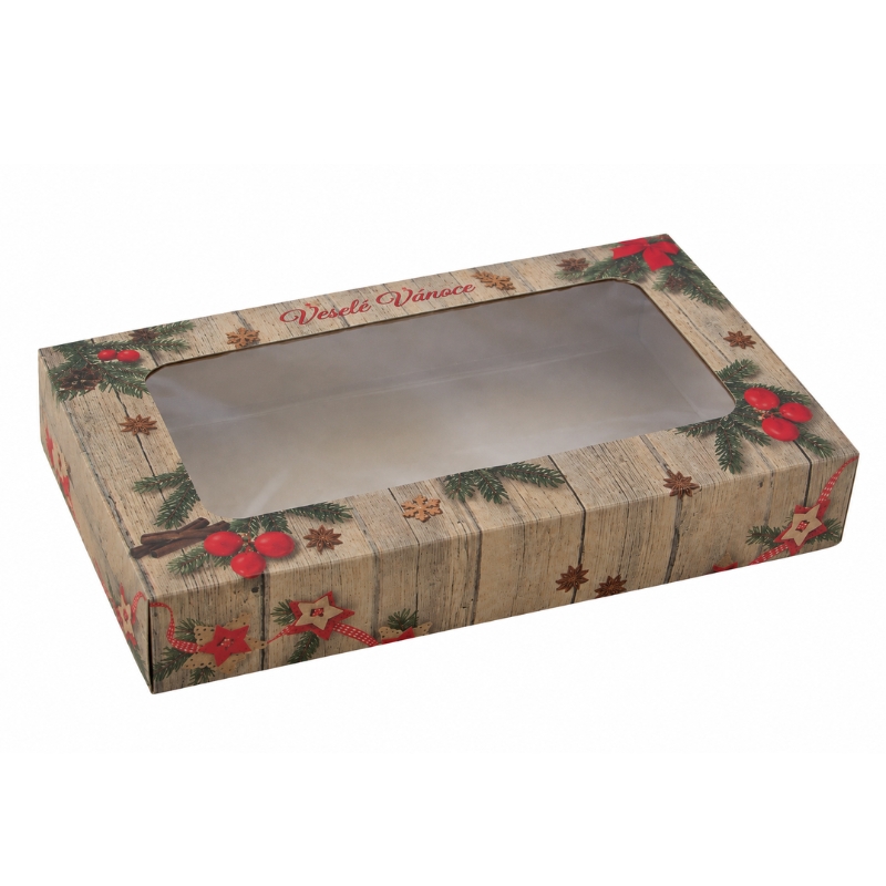 Vánoční kraftová krabička s okénkem Kraftové Vánoce 0,5 kg 25 × 15 × 3,7 cm