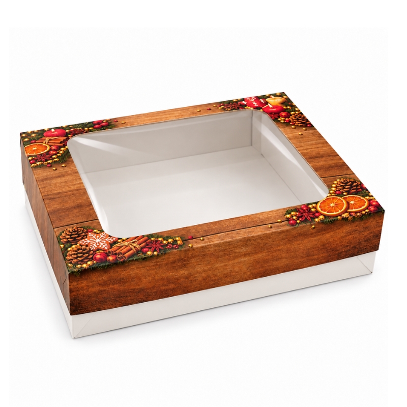 Vánoční krabička s okénkem Vůně Vánoc 2 kg 38 × 28 × 2 cm – běžné dno