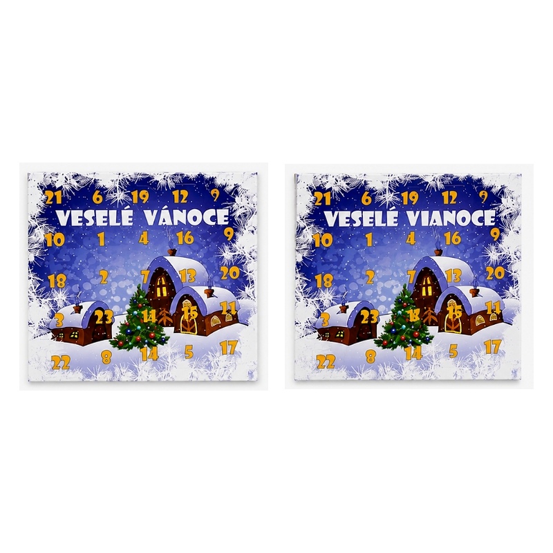 Adventní kalendář Chaloupka – Veselé Vianoce 28 x 28 x 2 cm – papírová mřížka – slovenský text