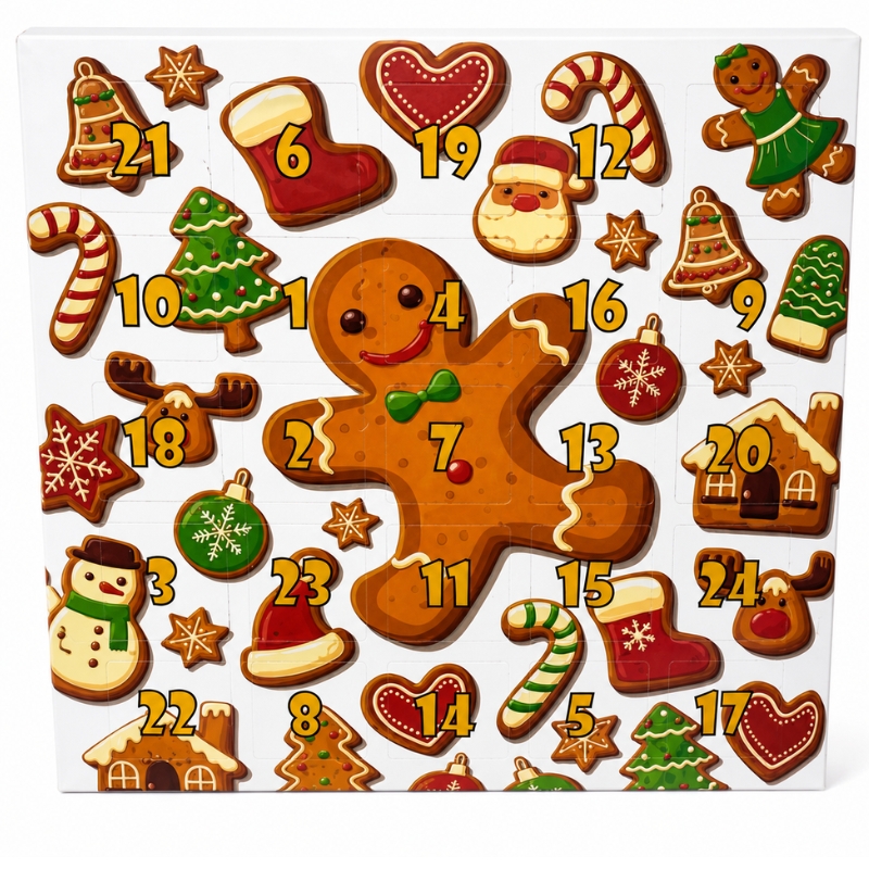 Adventní kalendář Velký perníček 28 x 28 x 2 cm – plastový blistr