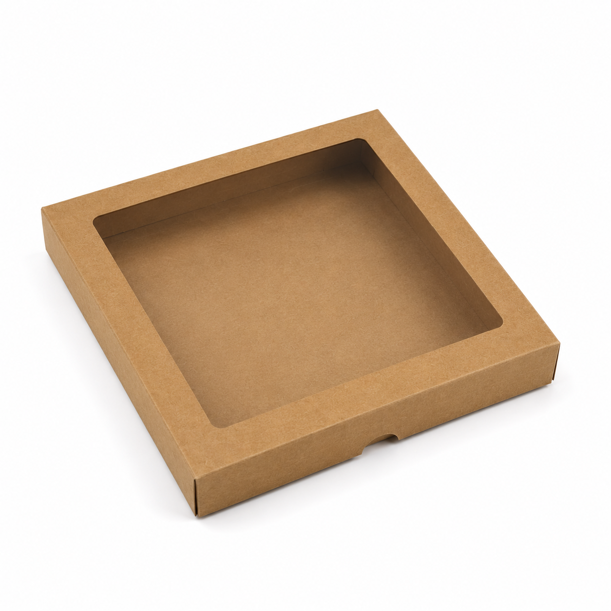 Přírodní kraft dárková krabička s průhledným víkem 15 x 15 x 2 cm – bez mřížky