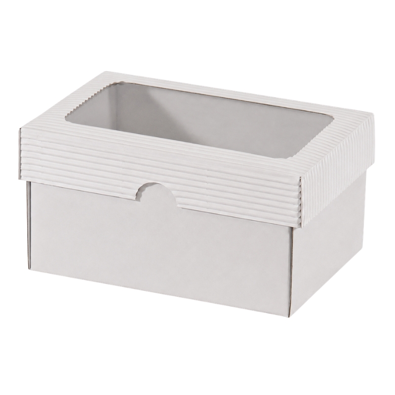Dárková krabička s okénkem a vroubkovaným víkem 15 × 10 × 8 cm – bílá