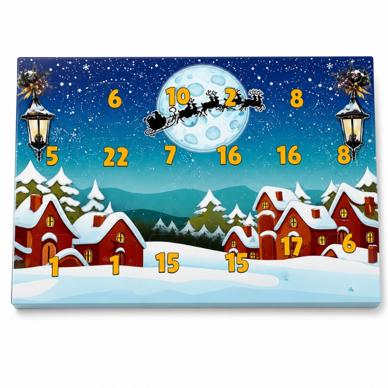 Adventní kalendář Chaloupka s plastovým blistrem 28 x 22 x 2 cm Veselé Vianoce