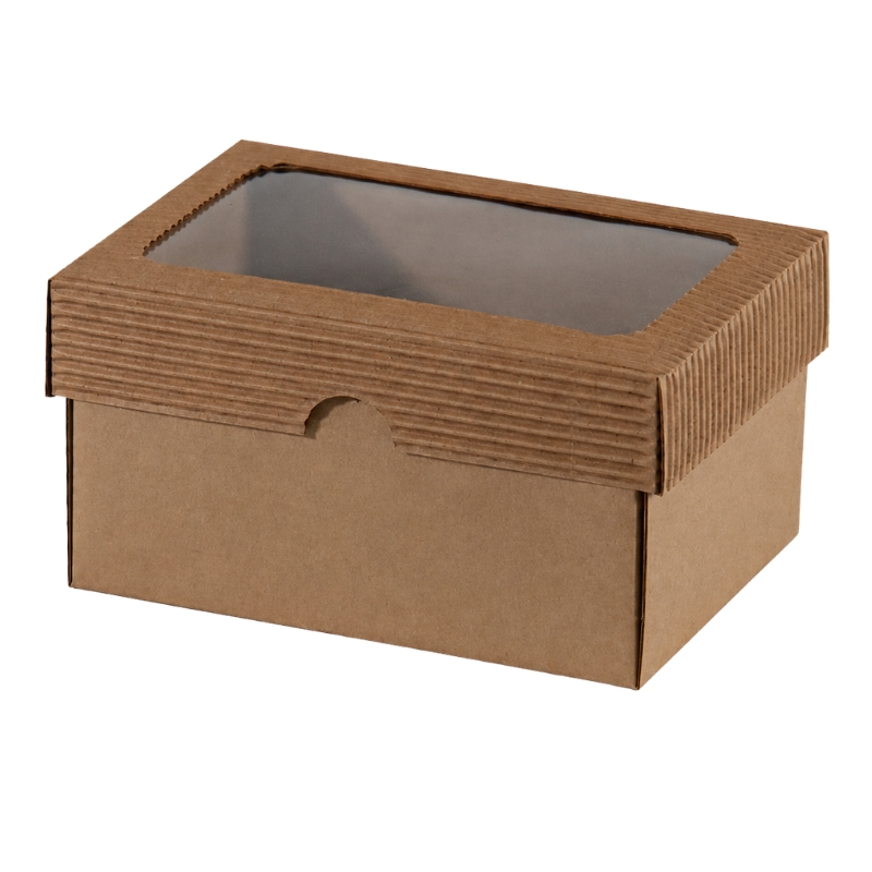 Dárková krabička s okénkem a vroubkovaným víkem 15 × 10 × 8 cm – přírodní