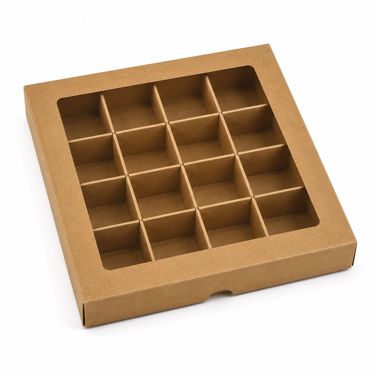Dárková krabička s průhledným víkem 15 x 15 x 2 cm – přírodní kraft
