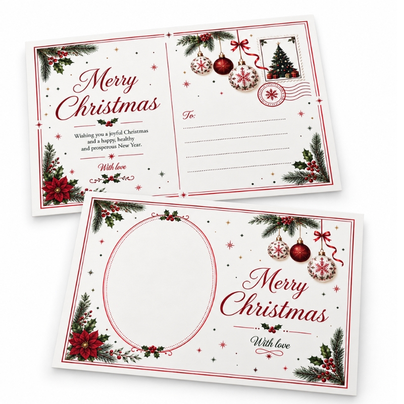 Oboustranná nepromastitelná kartička – pohlednice Merry Christmas 14,8 × 10,5 cm – 10 ks