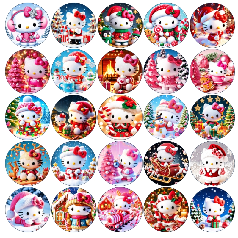 Jedlý tisk Hello Kitty – Vánoční kouzlo – 25 koleček 4 cm – fondánový list bez výřezu