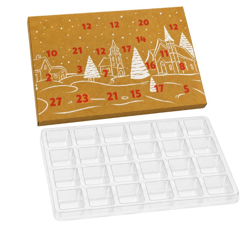 Adventní kalendář Přírodní s plastovým blistrem 28 x 22 x 2 cm Veselé Vánoce