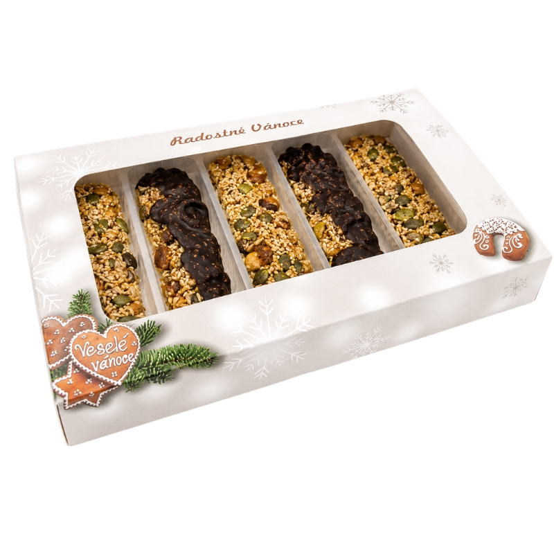 Vánoční krabička Perníček 25 x 15 x 7 cm na 1 kg cukroví – nepromastitelné dno