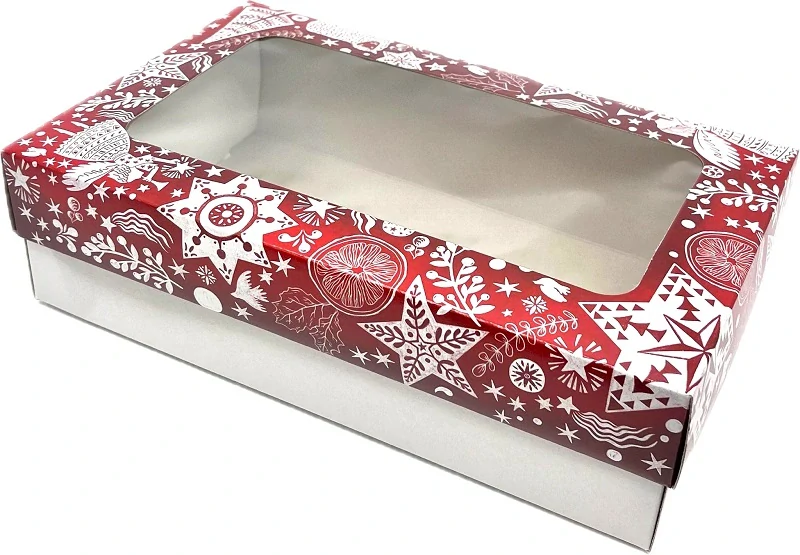 Vánoční krabička s průhledným okénkem " Kouzlo vánoc" na 1 kg cukroví 25x15x7 cm