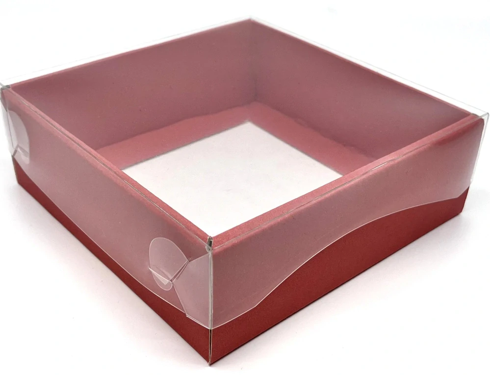 Dárková krabička korálová s průhledným víkem 15 × 15 × 5 cm