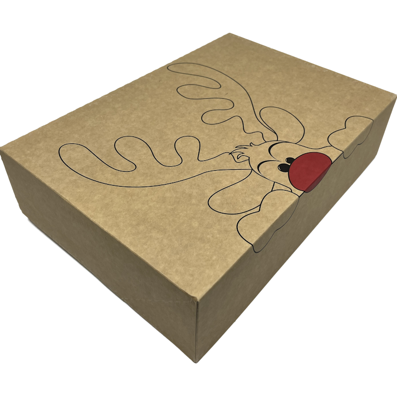 VÁNOČNÍ KRABIČKA KRAFT SE SOBEM, 31x22x8 CM