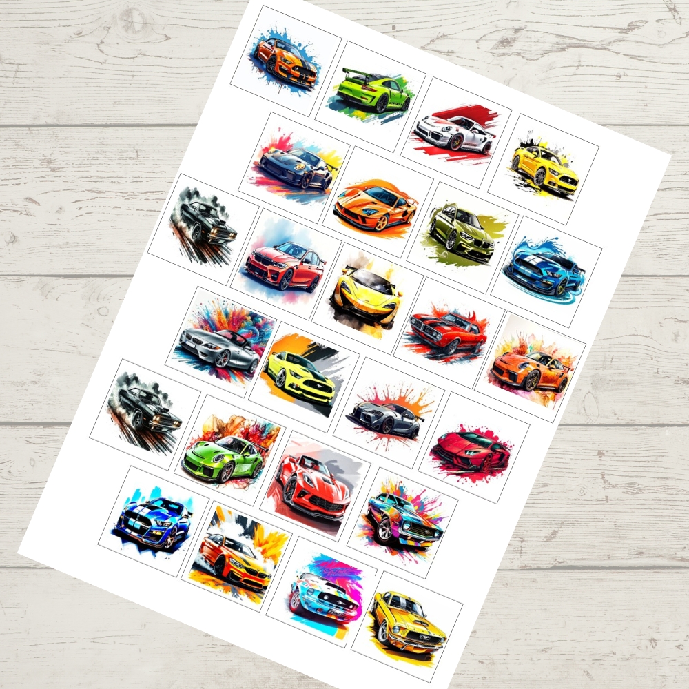 Auta / sportovní auta – kostičky 5 × 5 cm (25 ks)
