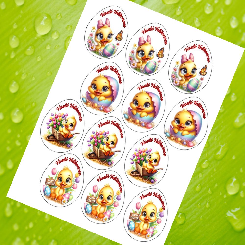 Velikonoční kachnička – vajíčka 7 cm (12 ks) Fondánový list