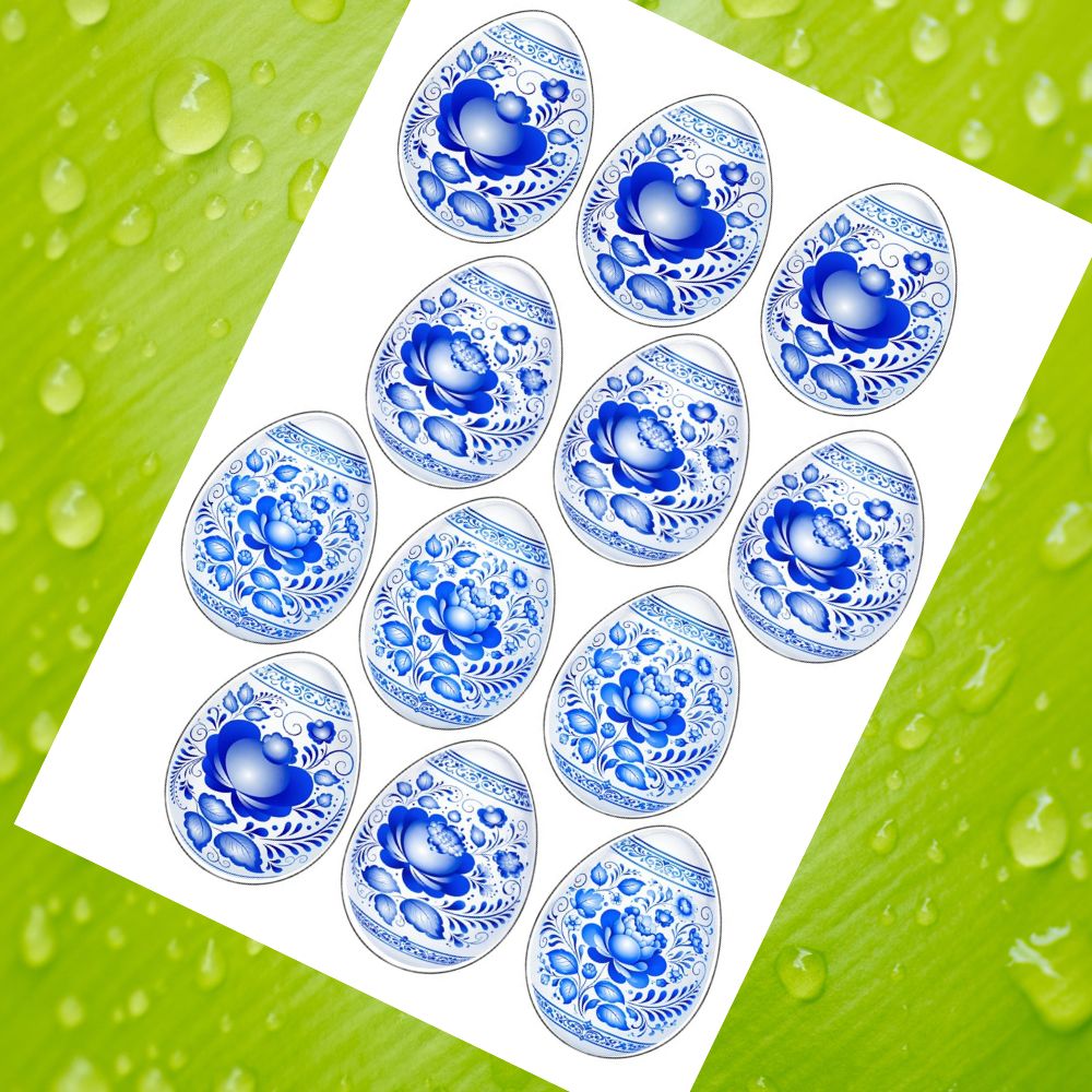 Fondánový list Modrý lidový ornament 7 cm s výřezem – 12 ks