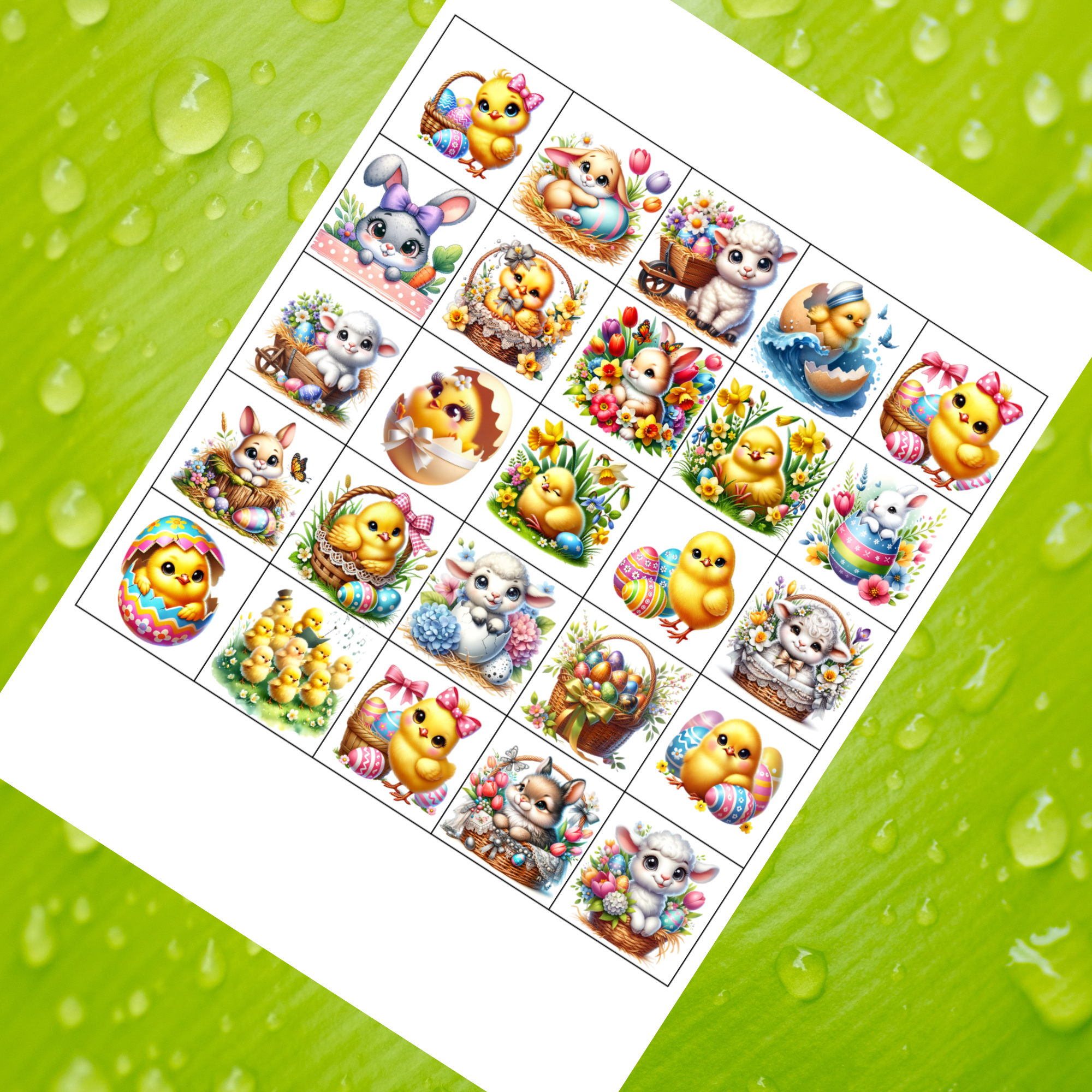 Jarní zvířátka – kreslený mix – jedlá dekorace, kostičky 4 × 4 cm (25 ks)