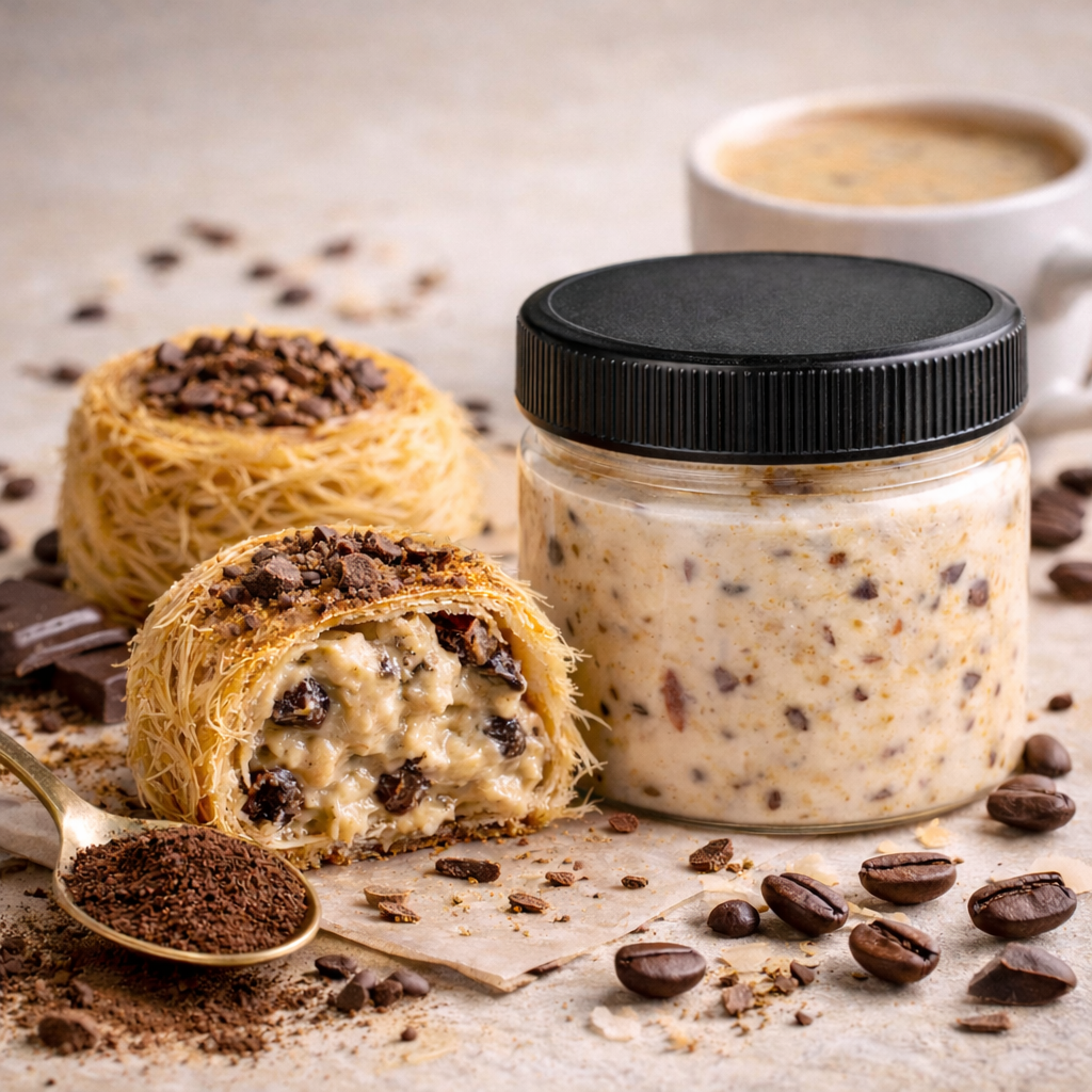 Mléčný krém s kávou a křupavým kataifi 250 g ,náplň do dezertů