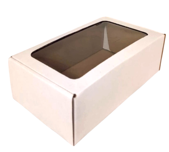 Papírová krabička s průhledným okénkem bílá 21x12x7 cm
