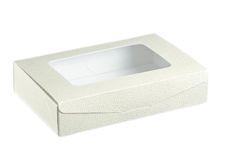 Dárková krabička na dezerty s průhledným okénkem - imitace kůže 24x16x5 cm