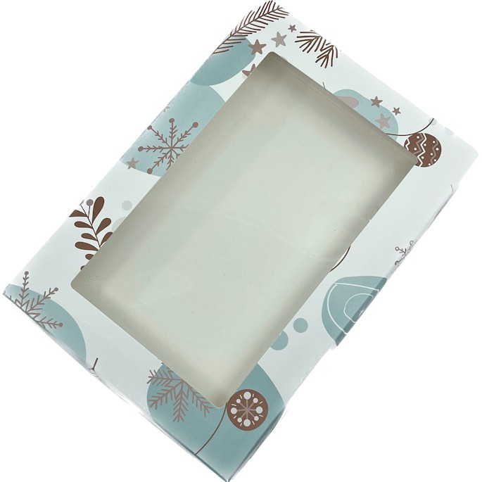 Vánoční krabička s VÁNOČNÍM motivem a průhledným okénkem 22x15x2 cm