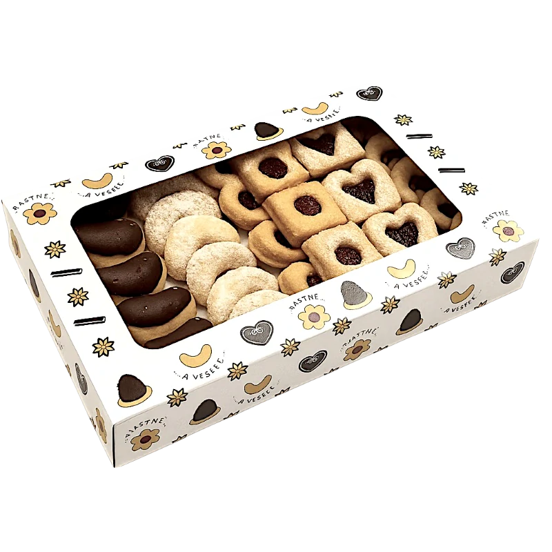 Vánoční krabička "České vánoce" s průhledným okénkem na 1/2 kg cukroví 25x15x3,5 cm