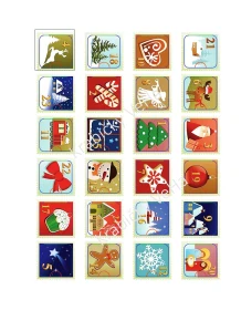 Fondánový list: Sada na adventní kalendář " VESELÝ"  3,5X3,5 cm (kalendář 28x22x2)  24 ks/bal