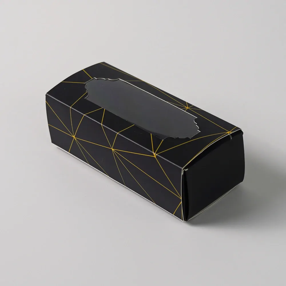 Krabička na makronky černá se zlatým rámečkem na 5 ks  15,5x6,5x5,2 cm