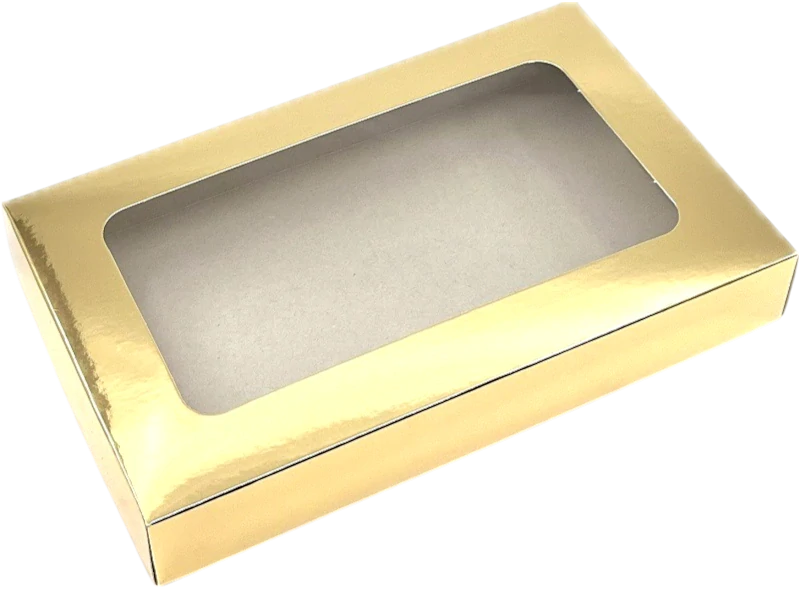 Vánoční krabička zlatá s průhledným okénkem na 1/2 kg cukroví 25x1515x3,7 cm