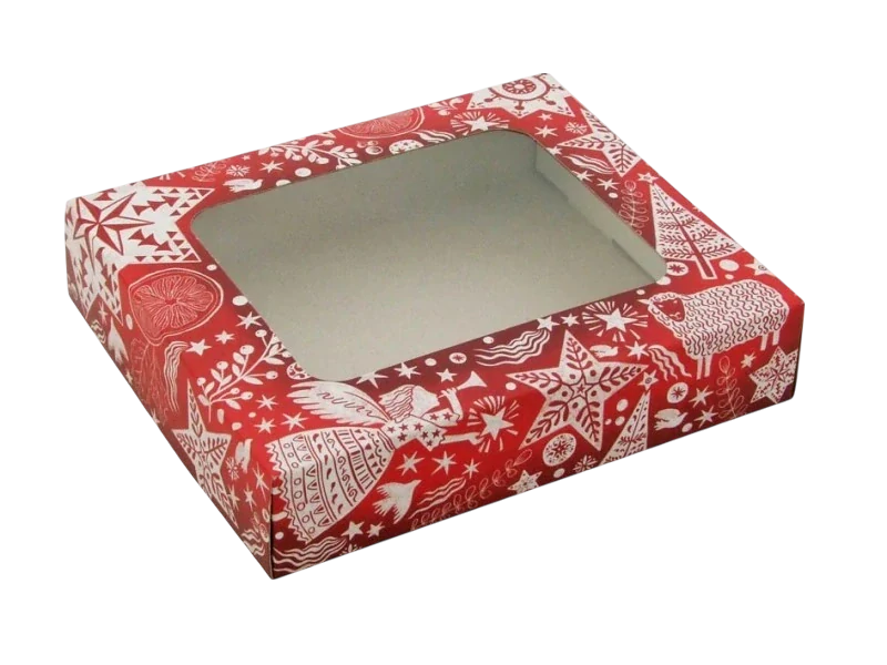 Vánoční krabička " Kouzelné vánoce I." s průhledným okénkem 1/4 kg cukroví    18x15x3,7 cm