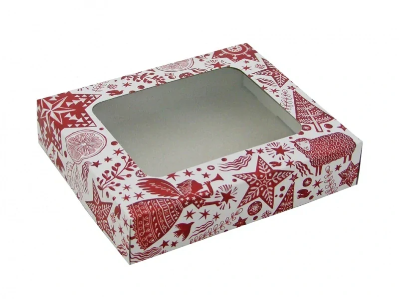 Vánoční krabička " Kouzelné vánoce II." s průhledným okénkem 1/4 kg cukroví    18x15x3,7 cm