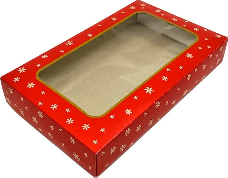 Vánoční krabička červená  s běžným dnem na 1/2 kg cukroví 25x1515x3,7 cm