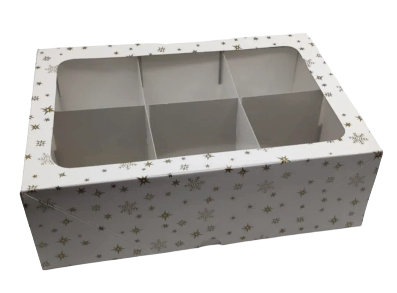 Vánoční krabička s mřížkou na 6 kouliček (8 cm)  28x19,5x9 cm