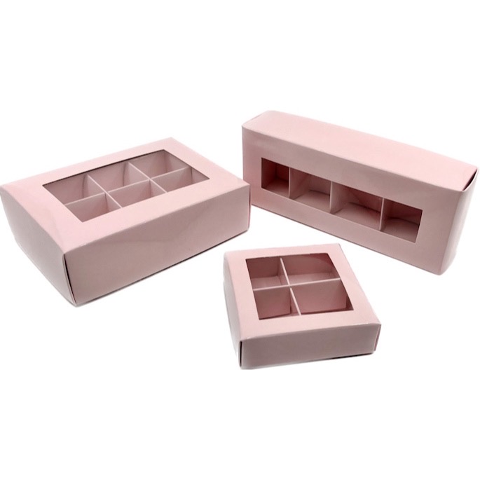 Elegantní krabička na 4 pralinky růžová  18x7x4,2 cm