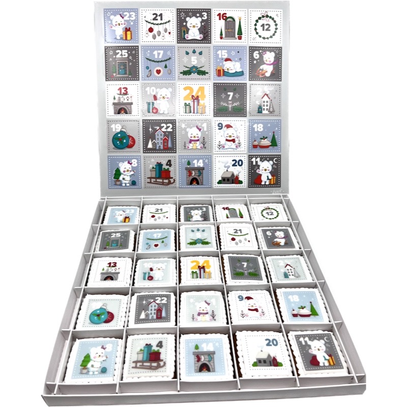 Adventní kalendář "MEDVÍDKOVÝ MODRÝ"  28x28x2 cm