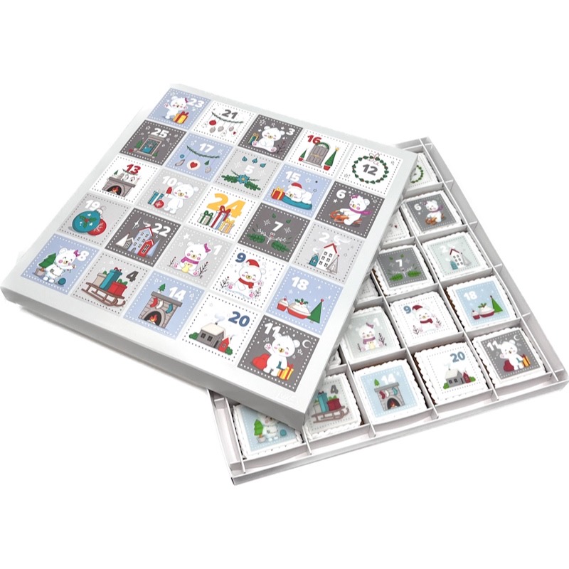 Adventní kalendář "MEDVÍDKOVÝ MODRÝ"  28x28x2 cm