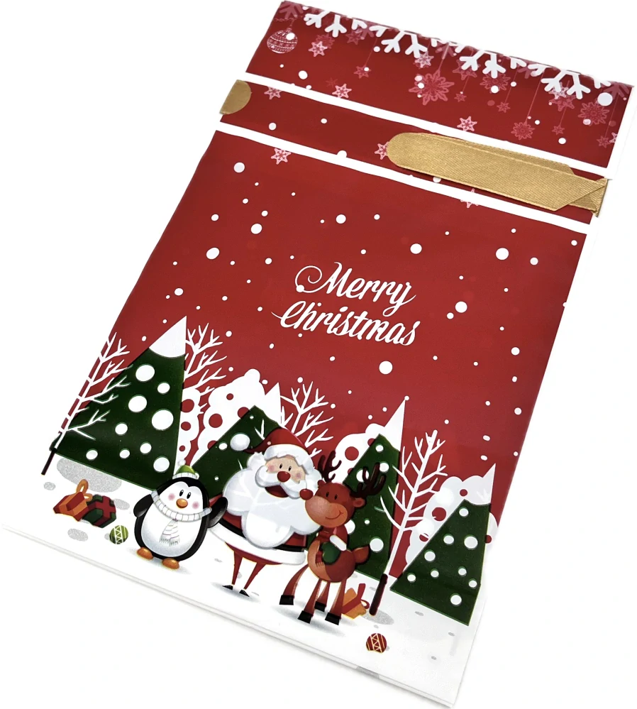 Vánoční sáček s mašlí červený -  vločka 15x23x6 cm