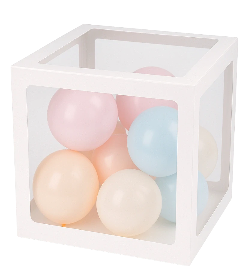 Papírová krabička na balonky 30x30x30 cm, dekorativní box na oslavy
