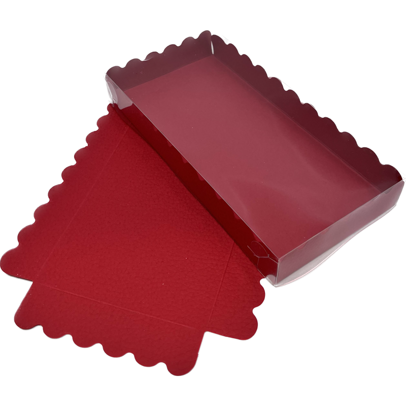 Dárková krabička imitace kůže červená 10×10×2,5 cm s transparentním víkem