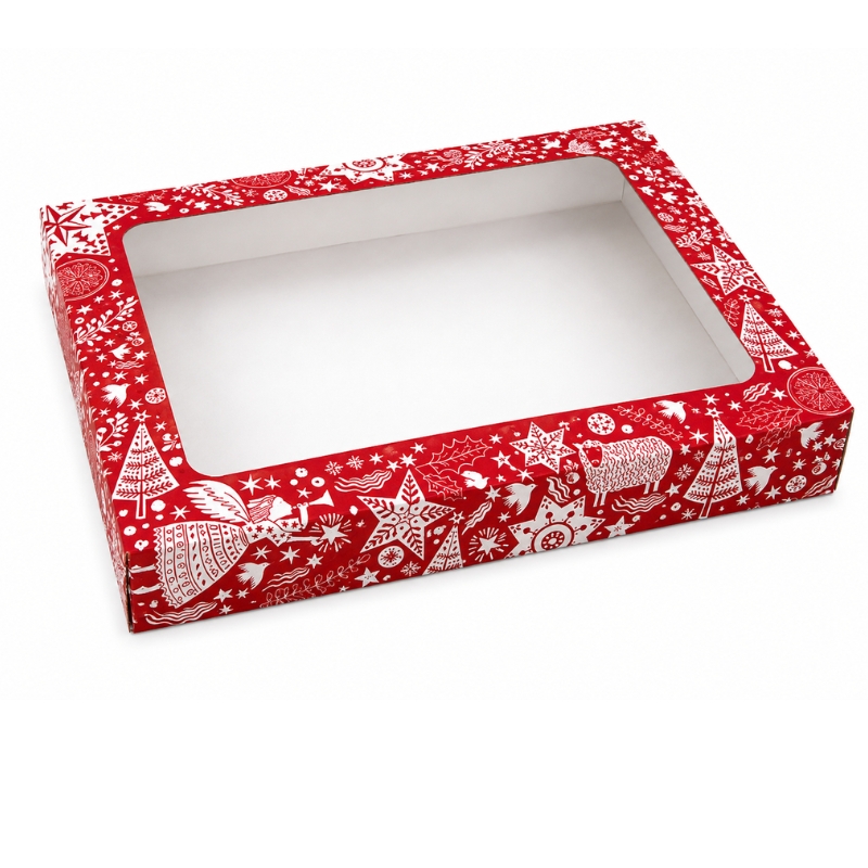 Vánoční krabička Kouzelné Vánoce 30 x 25 x 3,7 cm na 1 kg cukroví – s nepromastitelným dnem