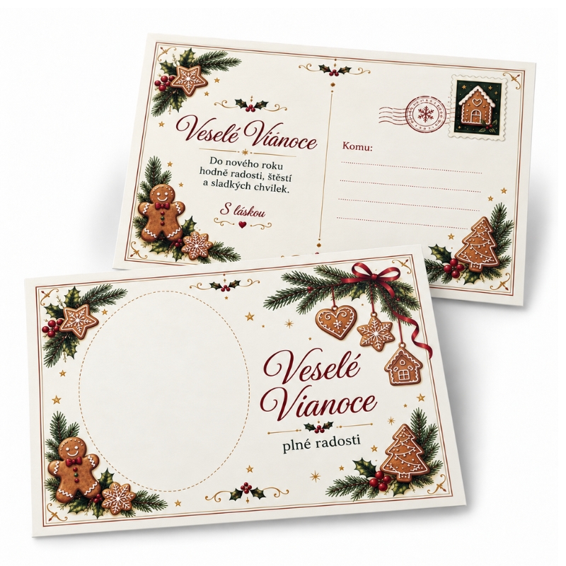 Oboustranná nepromastitelná kartička – pohlednice Veselé Vianoce 14,8 × 10,5 cm – 10 ks