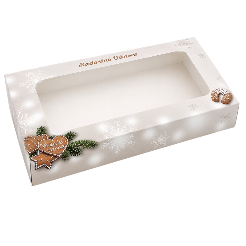Vánoční krabička Perníček 25 x 15 x 3,7 cm na 0,5 kg cukroví – s nepromastitelným dnem