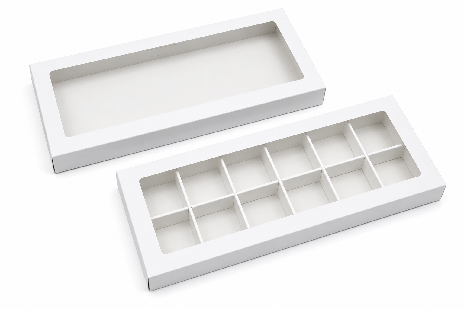 Dárková krabička s průhledným okénkem 28 x 12 x 2 cm – bílá jednodílná