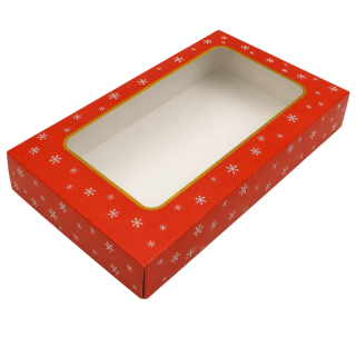 Vánoční krabička Červená 25 x 15 x 3,7 cm na 0,5 kg cukroví – běžné dno / nepromastitelné dno