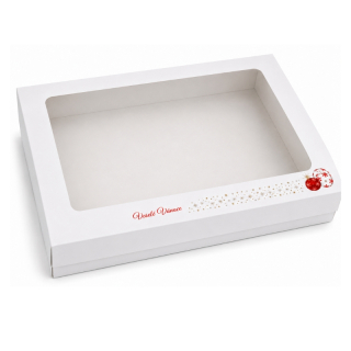 Vánoční krabička barevná ražba 38 x 28 x 5 cm na 1,5 kg cukroví – běžné dno / nepromastitelné dno