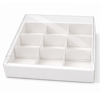 Cukrářská krabice s průhledným víkem a 9 přihrádkami 25 x 25 x 10 cm