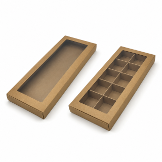 Dárková krabička s průhledným okénkem 28 x 12 x 2 cm – přírodní kraft jednodílná