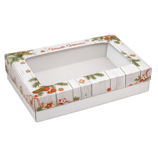 Vánoční krabička Tradiční 25 x 15 x 7 cm na 1 kg cukroví – běžné dno / nepromastitelné dno