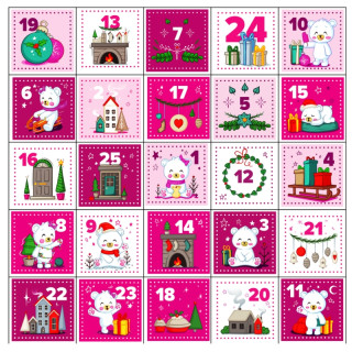 Jedlý tisk Růžový medvídek – adventní kalendář – 25 obrázků 4 × 4 cm