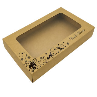 Kraftová vánoční krabička Veselé Vánoce 25 x 15 x 3,7 cm na 0,5 kg cukroví – s nepromastitelným dnem